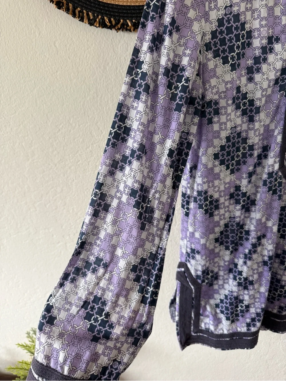 Tory Burch Lightweight Cotton Purple Geometric Chain Logo Print Tunic Top